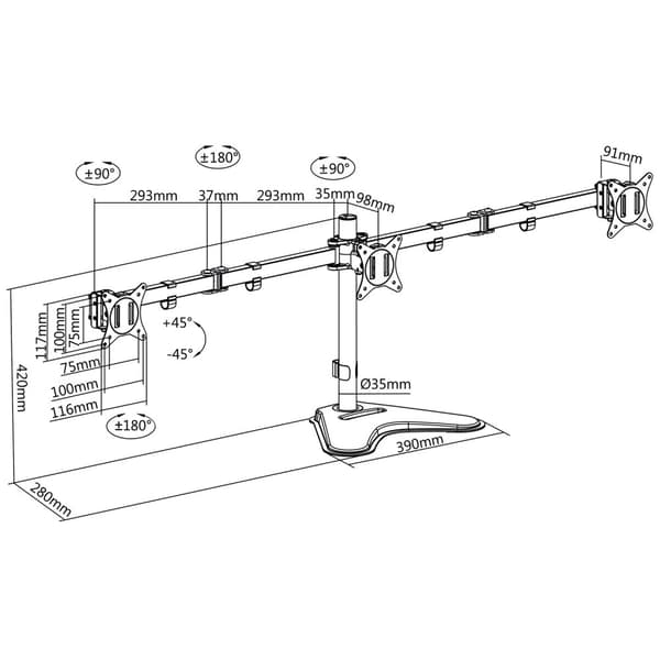 Monitorstativ/fot trippel 17-27" 2x658mm