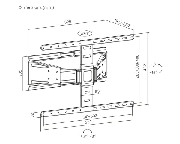 Ultra Slim TV Vægbeslag 43”-90” - Sort
