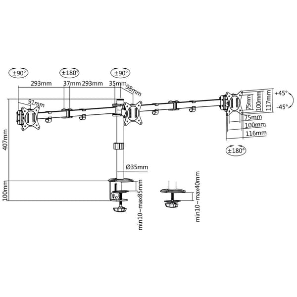 Monitorarm trippel 17-27" 2x658mm