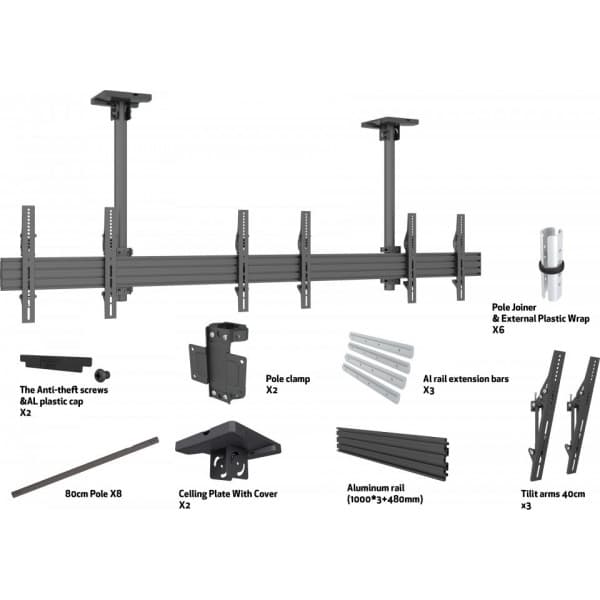 Multibrackets M Menu Board Mount Pro MBC3X1U takfäste för tre 40-65 tums skärmar