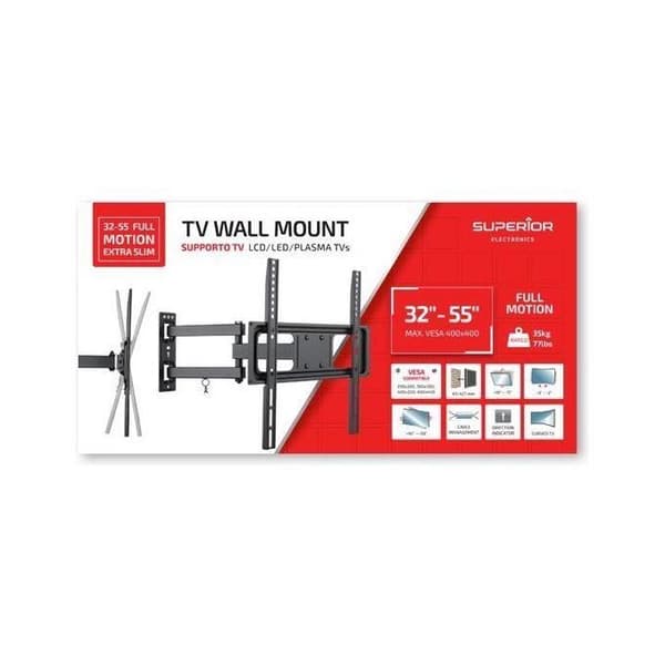 Superior Electronics SUPSTV003 Justerbart TV-väggfäste från 32" till 55" (Full Motion E x tra Slim) VESA: 200 x 200, 300 x 300, 400