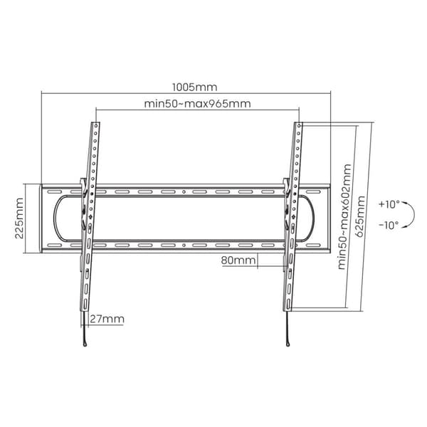 Maclean TV- eller monitormontering, max. VESA 900x600, 60-120", 120 kg, sort, MC-750N