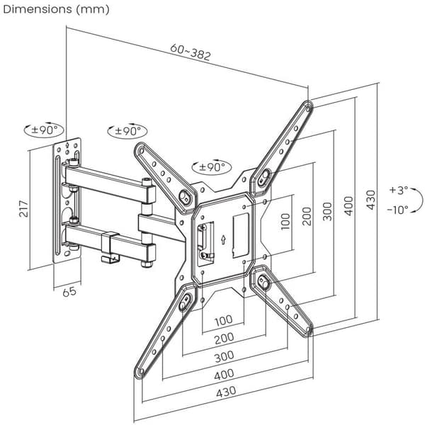 Maclean-fäste för TV eller bildskärm, universal, max VESA 400x400, 23-55", 30kg, svart, MC-701N