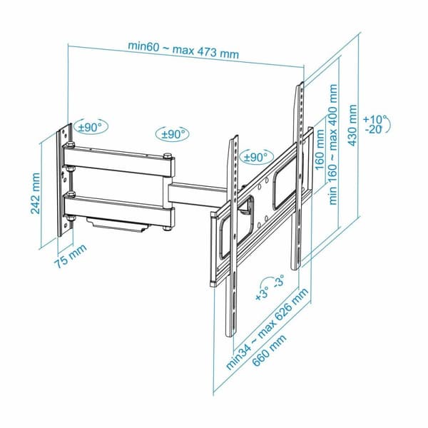 Varrellinen TV-seinäteline TooQ LP6070TN-B 37"-70"