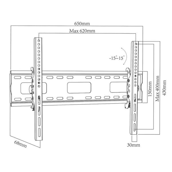 Maclean TV-fäste, max VESA 600x400, 32-90", 80 kg, lutningsjustering +15°~-15°, MC-421