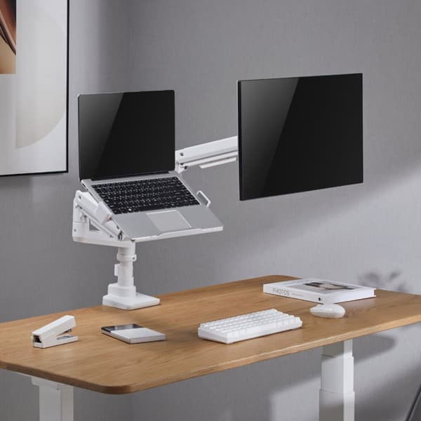 Alterzone Arm Luxe Heavy-duty monitorivarsi kannettavan tietokoneen telineellä, valkoinen
