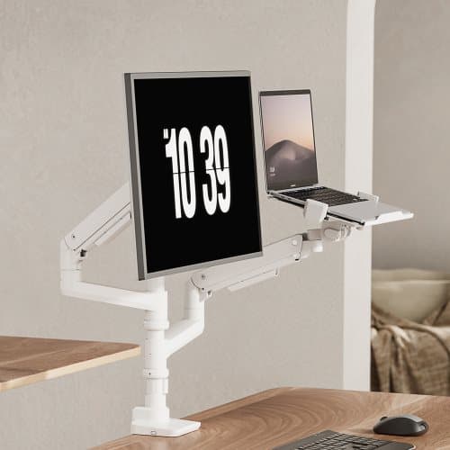 Alterzone Arm Luxe Heavy-duty monitorivarsi kannettavan tietokoneen telineellä, valkoinen