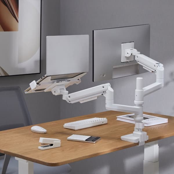 Alterzone Arm Luxe Heavy-duty monitorivarsi kannettavan tietokoneen telineellä, valkoinen