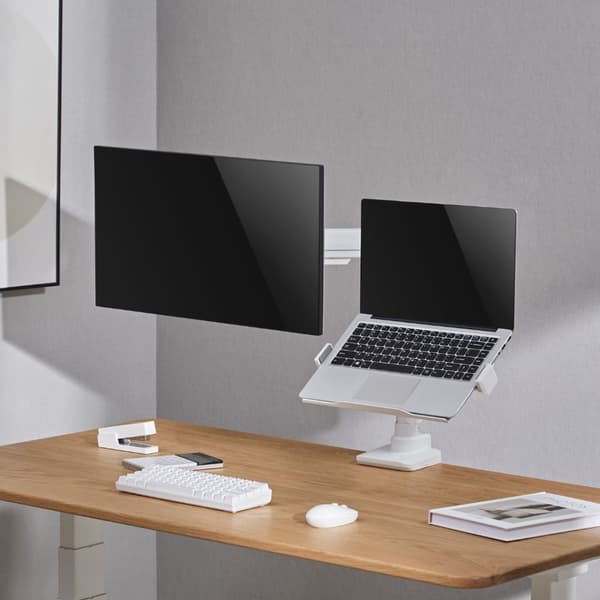 Alterzone Arm Luxe Heavy-duty Enkelt Monitor Arm med Laptop Bakke, Hvid