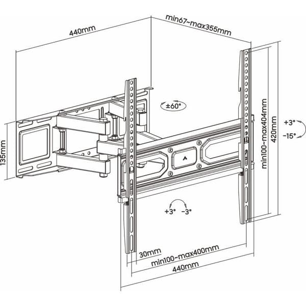 ART TV-fäste, 32-70'', 40kg, svart, VESA 400x400, AR-89