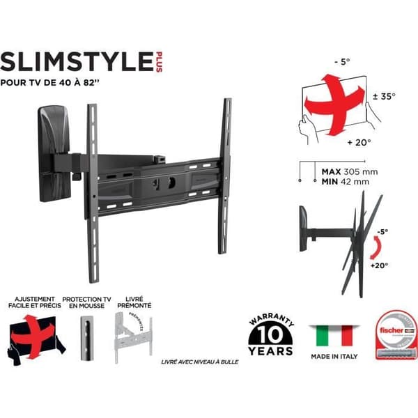 Meliconi - Lutning och roterbar TV-stöd SP 400SR PLUS - Stort synfält - för TV 40'' till 82'' - VESA 200/300/400 - Levererad