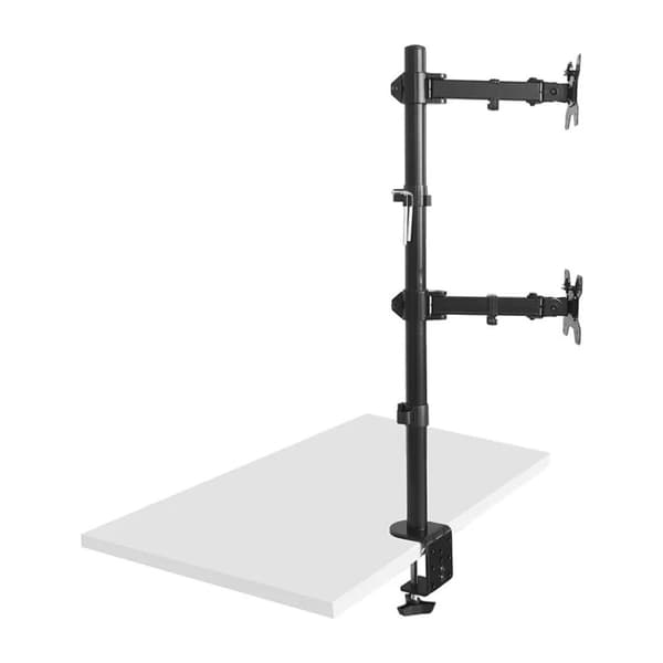 Maclean MC-967 Dubbel Vertikal Bildskärm Skrivbordsmonterad Skärmhållare max VESA 100x100, 13-27", 2x 9kg pulverlackerad Lutning Roterande Justerbar
