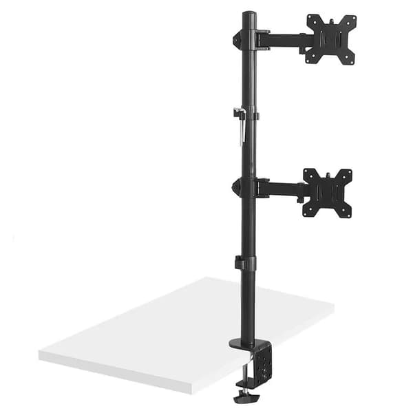 Maclean MC-967 Dubbel Vertikal Bildskärm Skrivbordsmonterad Skärmhållare max VESA 100x100, 13-27", 2x 9kg pulverlackerad Lutning Roterande Justerbar