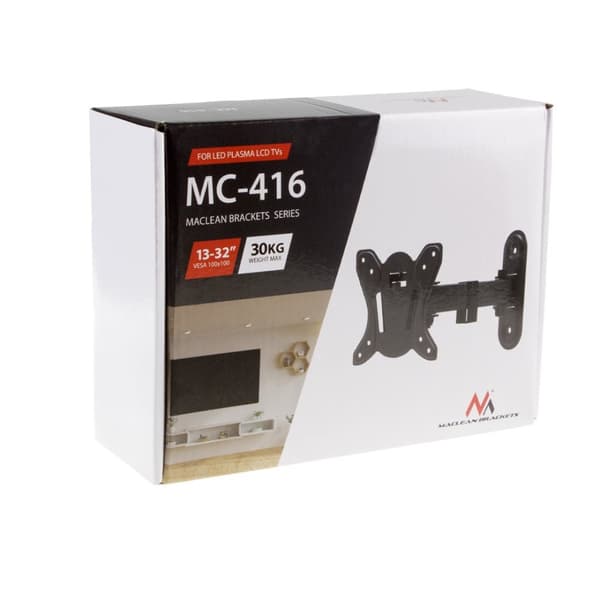 Maclean MC-416 TV-skærm Vægmontering 13"-32" 30kg Tilt Roter max. VESA 100x100 Sort Pulvercoating LED OLED LCD Universal Bracket Holder