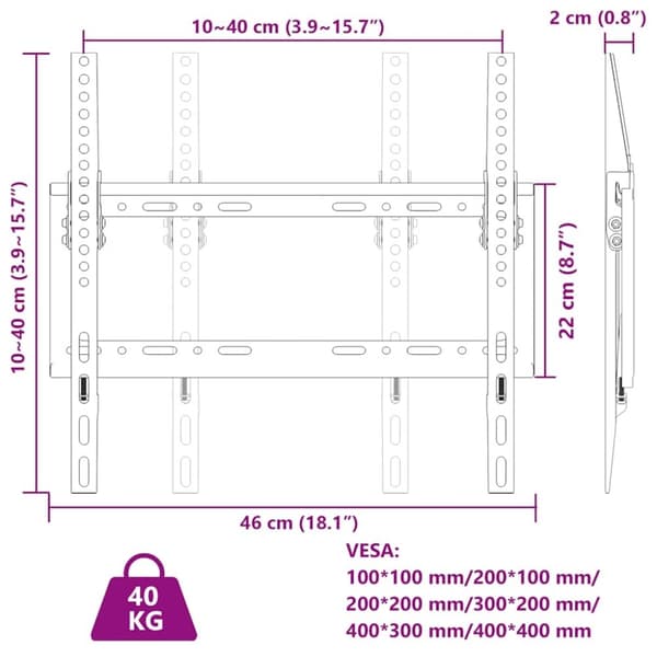 vidaXL tv-vægbeslag til 26-63" skærm maks. VESA 400x400 mm 40kg