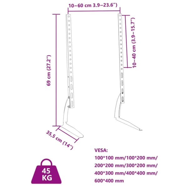vidaXL tv-stativer 2 stk. 37-75" skærm maks. VESA 600x400 mm 45 kg