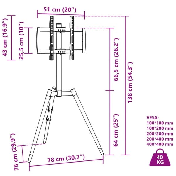 vidaXL tv-stativ til 37-65" skærm maks. VESA 400x400 mm 40 kg