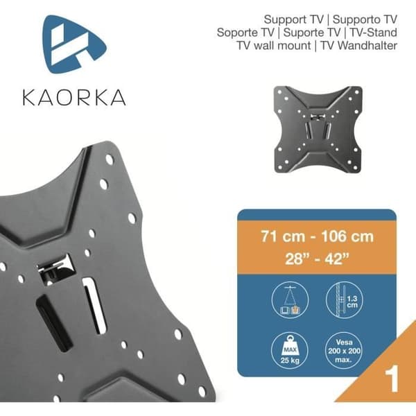 Fast TV väggfäste - KAORKA - 474400 - Svart - Vesa 200x200 - 71 till 106 cm
