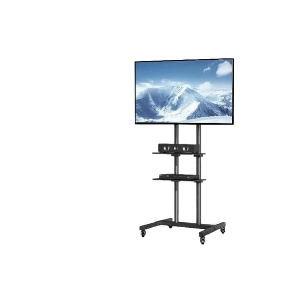 Mobil TV-stander, højdejusterbar, VESA-kompatibel, rulle-design med dobbelt bakke.
