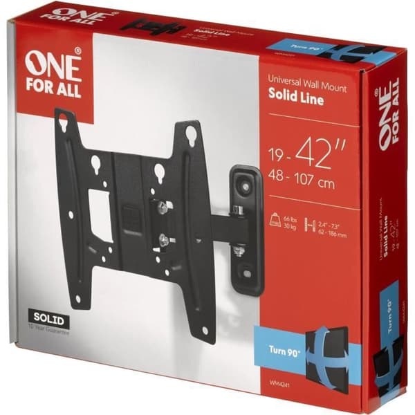 ONE FOR ALL WM4241 - Väggfäste med 15° lutning och 90° vridningsjustering för TV-apparater från 19 till 42" (42 till 107 cm) - Svart