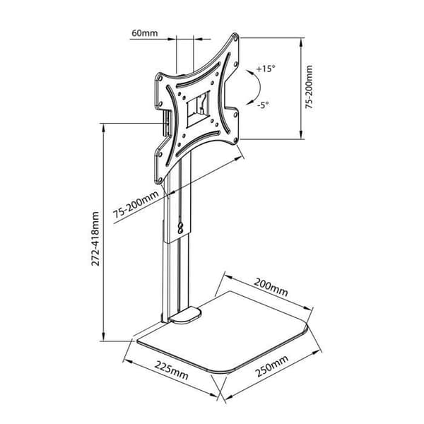 Maclean TV väggfäste med hylla, max. 20 kg, max. VESA 200x200, för 15-42" TV, MC-451