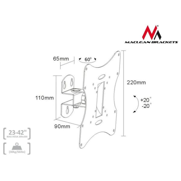 Skærm bord støtte MacLean MC-501B 23" 42"