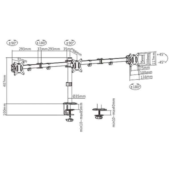 Näytön pöytätuki GEMBIRD MA-D3-01 17" 27"
