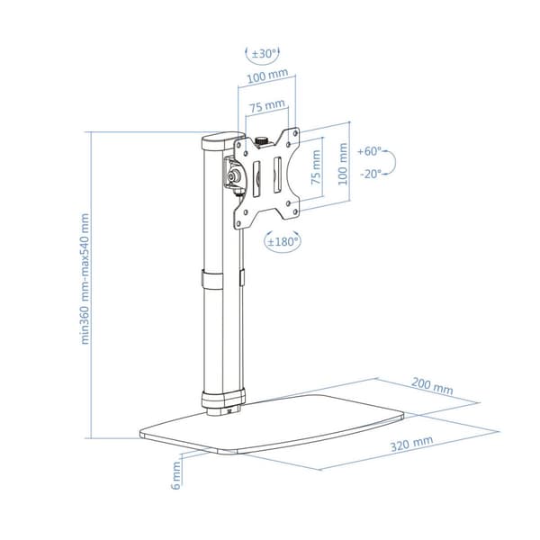 Näytön pöytätuki TooQ DB1127TN-W 17"-27"