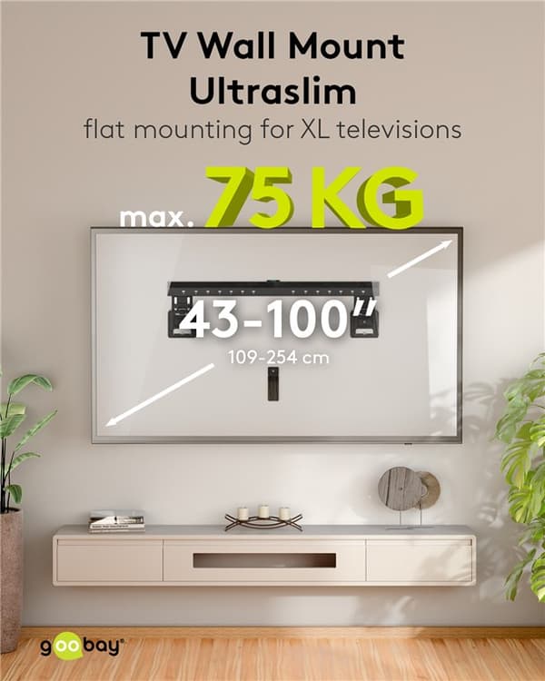Ultraslank TV-veggfeste Basic FIXED (XL), svart