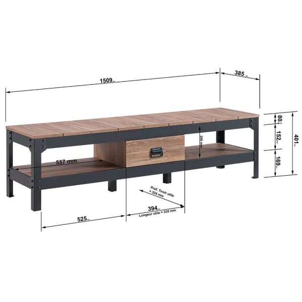TV-skåp i industriell stil med 2 nischer och 1 låda - L150 cm