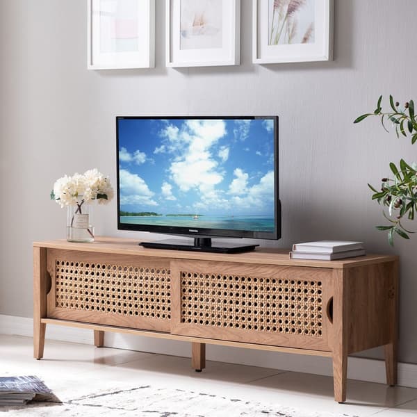 TV-enhet med 2 skjutdörrar Rottingdekor - L138 cm