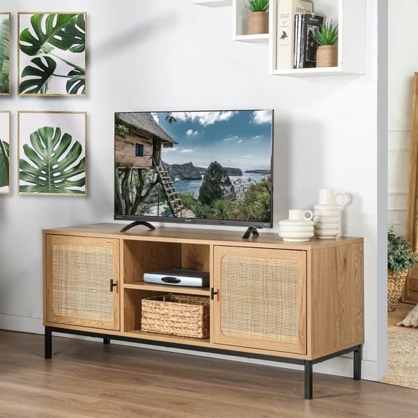 2-dörrars TV-enhet med rottingrör och 2 nischer L120cm - JAYA
