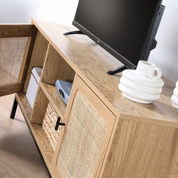 2-dörrars TV-enhet med rottingrör och 2 nischer L120cm - JAYA
