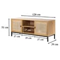 Miniatyrbild 10 av 10: 2-dörrars TV-enhet med rottingrör och 2 nischer L120cm - JAYA