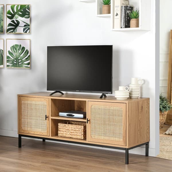 2-dörrars TV-enhet med rottingrör och 2 nischer L120cm - JAYA