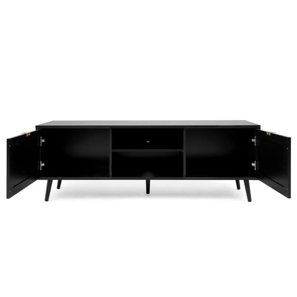 Meuble TV 2 Portes Impression Cannage et Noir L150 x H52 cm - VILLA