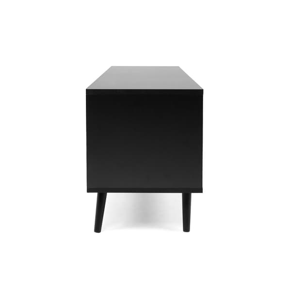 Meuble TV 2 Portes Impression Cannage et Noir L150 x H52 cm - VILLA