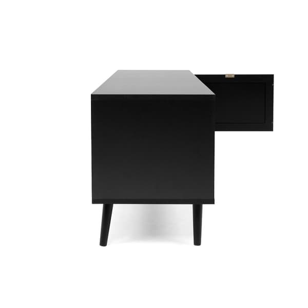 Meuble TV 2 Portes Impression Cannage et Noir L150 x H52 cm - VILLA