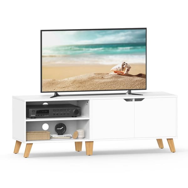 Vitt TV-skåp med 2 nischer och 2 luckor - L140 cm