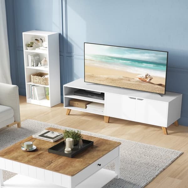 Vitt TV-skåp med 2 nischer och 2 luckor - L140 cm
