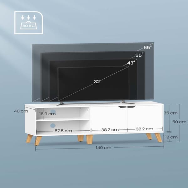Vitt TV-skåp med 2 nischer och 2 luckor - L140 cm