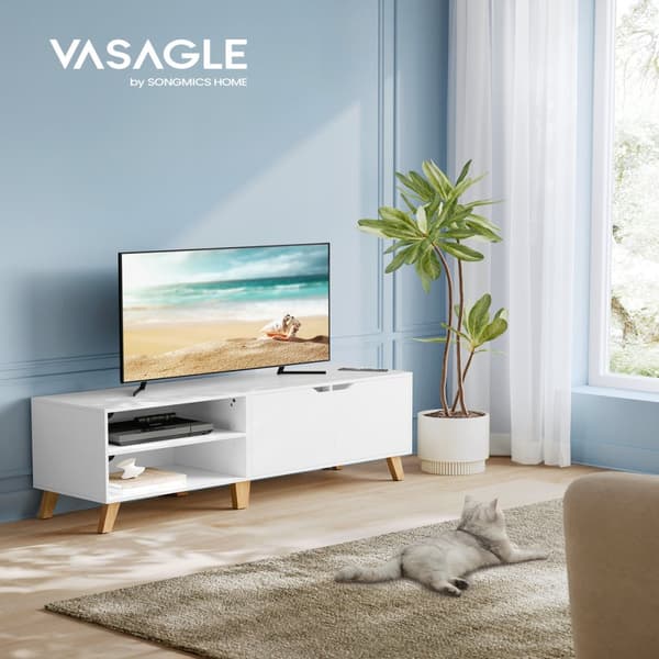 Vitt TV-skåp med 2 nischer och 2 luckor - L140 cm