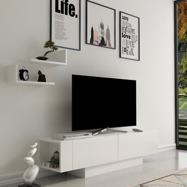 TV-del med 2 dörrar och 2 vägghyllor vit L150 cm - Matera