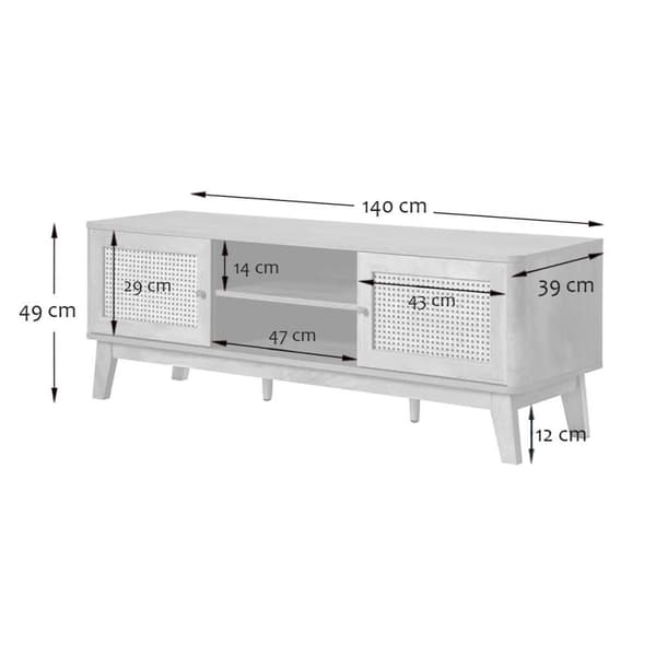 2-dörrars rottingrör TV-enhet L140 cm - PALMO