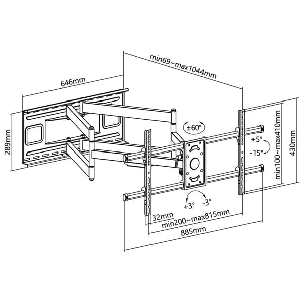 Goobay Fullmotion Veggfeste for 43-90" TV-apparat Maks 80 kg