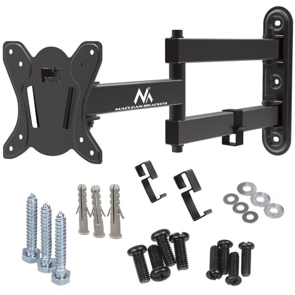 Maclean MC-417 Full Motion TV-skærm Vægmontering 13-32" 30 kg maks. VESA 100x100 Sort Pulverlakeret Universal Holder Beslag Justerbar Vægafstand Roter