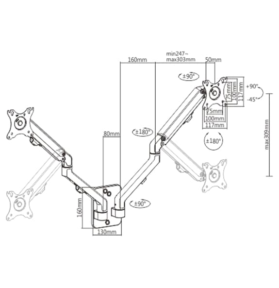 Gembird MA-WA2-01 skærmbeslag / stativ 68,6 cm (27") sort væg