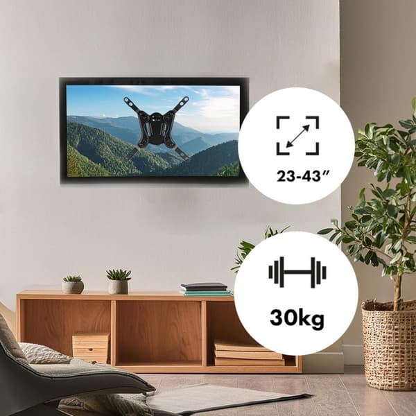 Maclean MC-418 TV-skärm, fullt rörligt väggfäste, 23"-43", max 30 kg, VESA 200x200, svart, lutande, roterande, justerbart väggavstånd, fäste, robust p