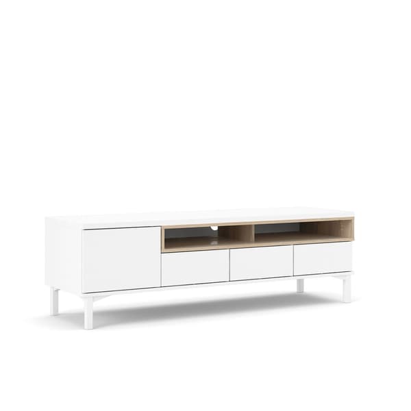 Roomers TV möbel 1 dörr, 3 lådor, 2 hyllor vit ek-dekor struktur.