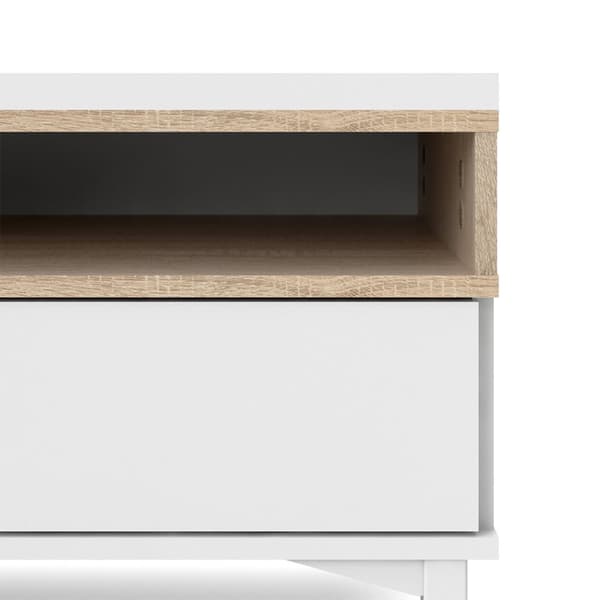 Roomers TV möbel 1 dörr, 3 lådor, 2 hyllor vit ek-dekor struktur.
